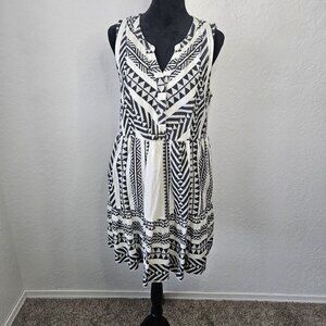 Womens Tribal Midi Dress Southwestern Aztec White Sz Small Boho Cowgirl Feminine